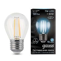 Лампа светодиодная филаментная Black Filament 7Вт шар 4100К E27 | Код. 105802207 | Gauss